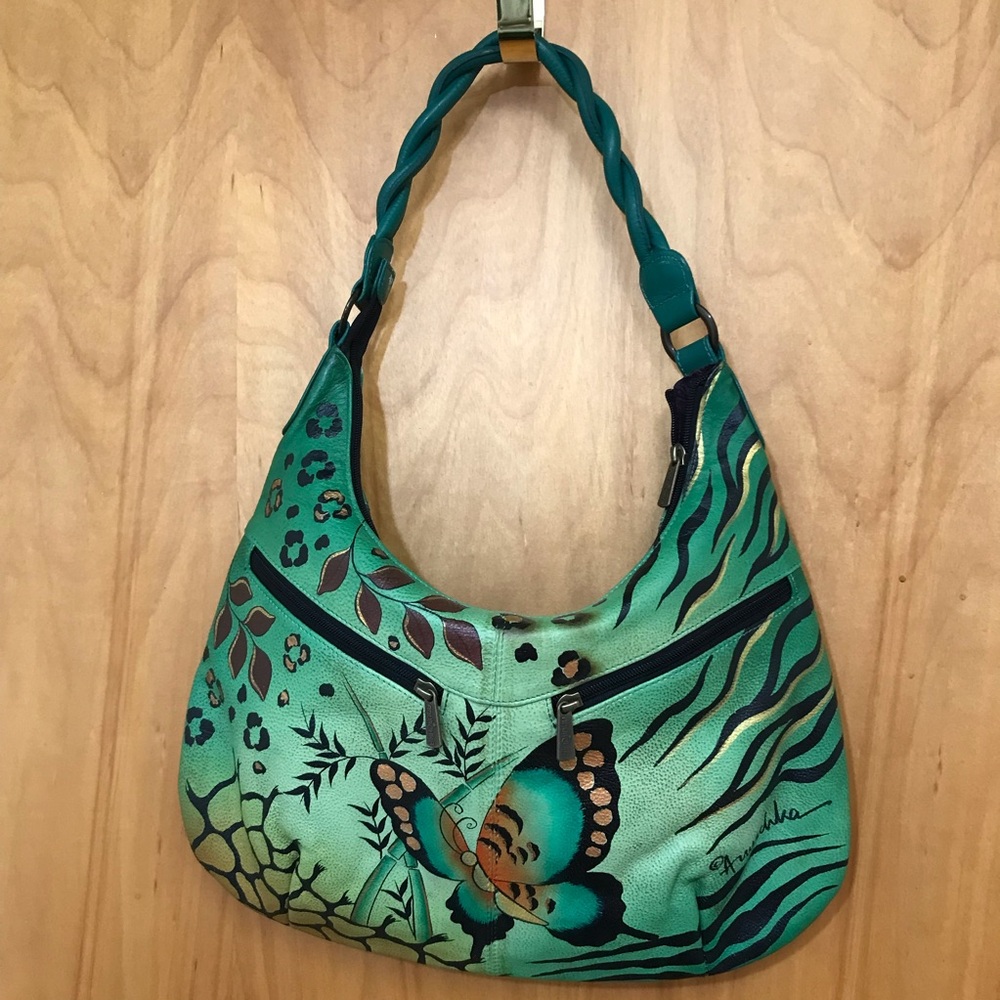 Anuschka Handpainted Butterflies Leather Shoulder Bag - Picture 2 of 13